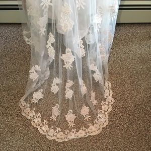 Mori Lee wedding dress.  Lace overlay sheath. Size 10. Worn once/dry cleaned